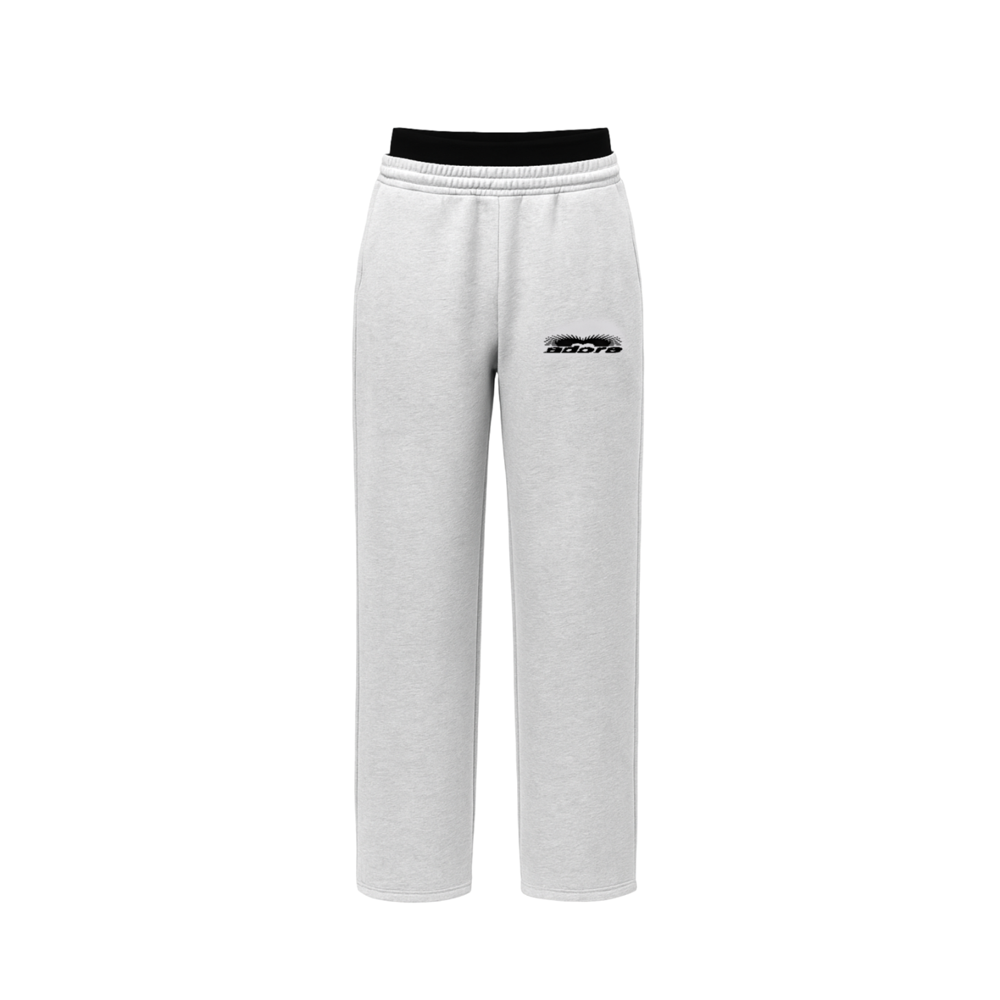 White sweatpants with a black logo